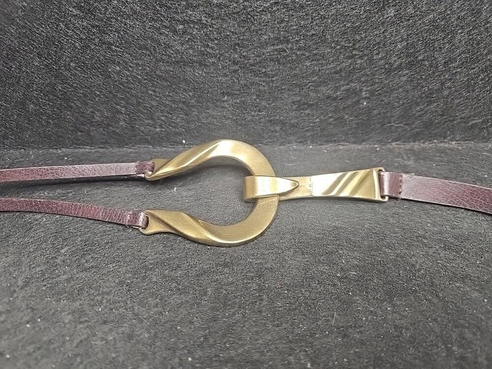 Vintage Chicos Leather Belt Women 40" Gold Tone Horseshoe Buckle Dark Brown